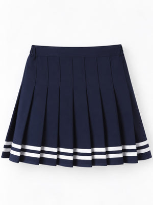 White And Red - Striped With Built-in Shorts pleated skirt with mini and side-zip