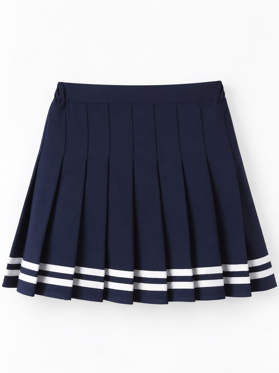 White And Red - Striped With Built-in Shorts pleated skirt with mini and side-zip