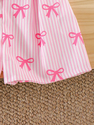 Pink with Children's Striped Bow Cami And Shorts Set in Pink