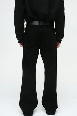 Dark denim bootcut trousers with a classic fit and flared leg.