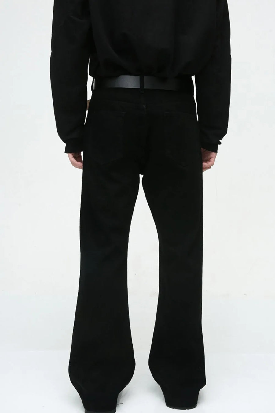 Dark denim bootcut trousers with a classic fit and flared leg.