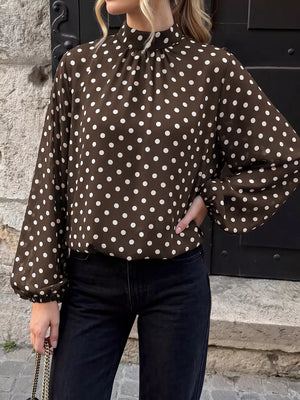 100% polyester Care instructions: Machine wash cold blouse in Coffee Brown with relaxed silhouette