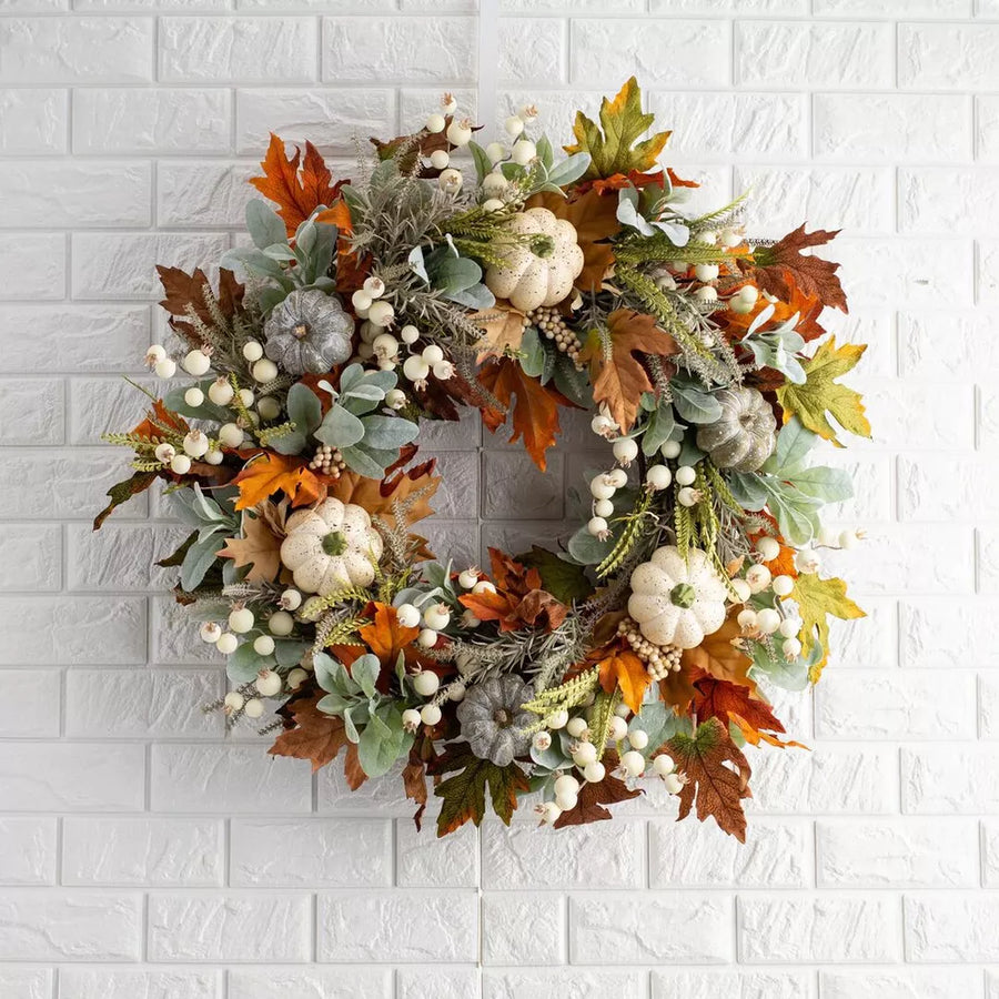 brown wreath featuring decorative and floral