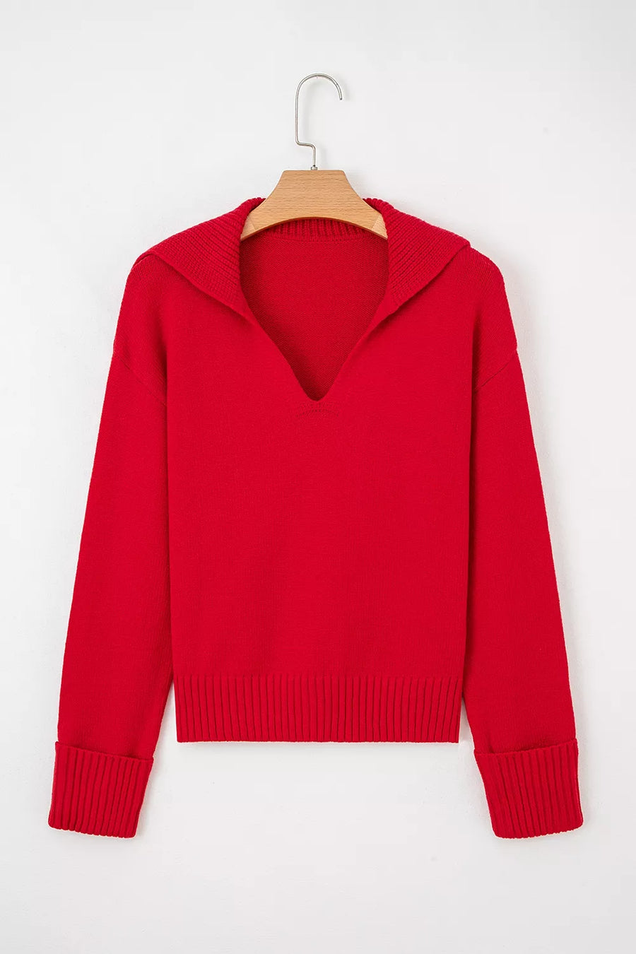 Deep Red pullover sweater with waist-length and pullover