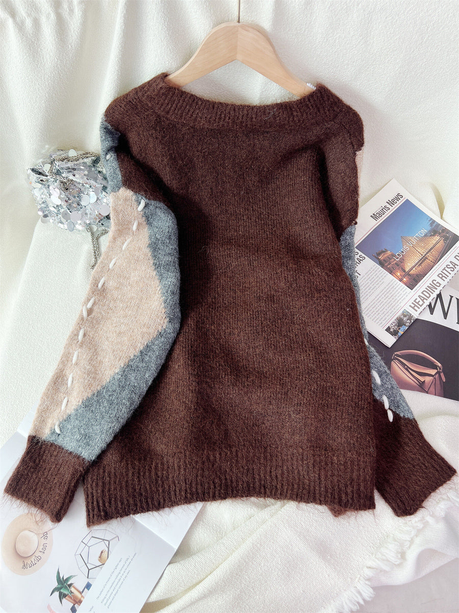 preppy v-neck sweater in dark brown with v-neck