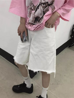 Men's Full Size Raw Hem Shorts in White