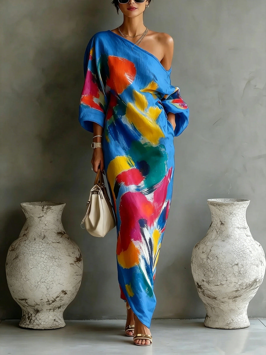 maxi dress in Green with one-shoulder and maxi