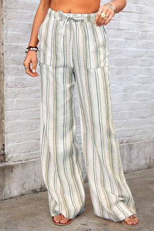 Dusty Pink Full Size Striped Wide-leg Pants Plus Size