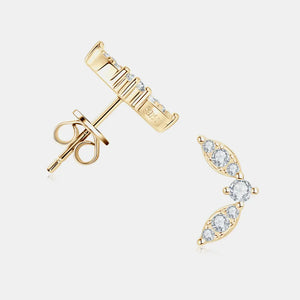 Gold moissanite leaf cluster stud earrings with clear stones