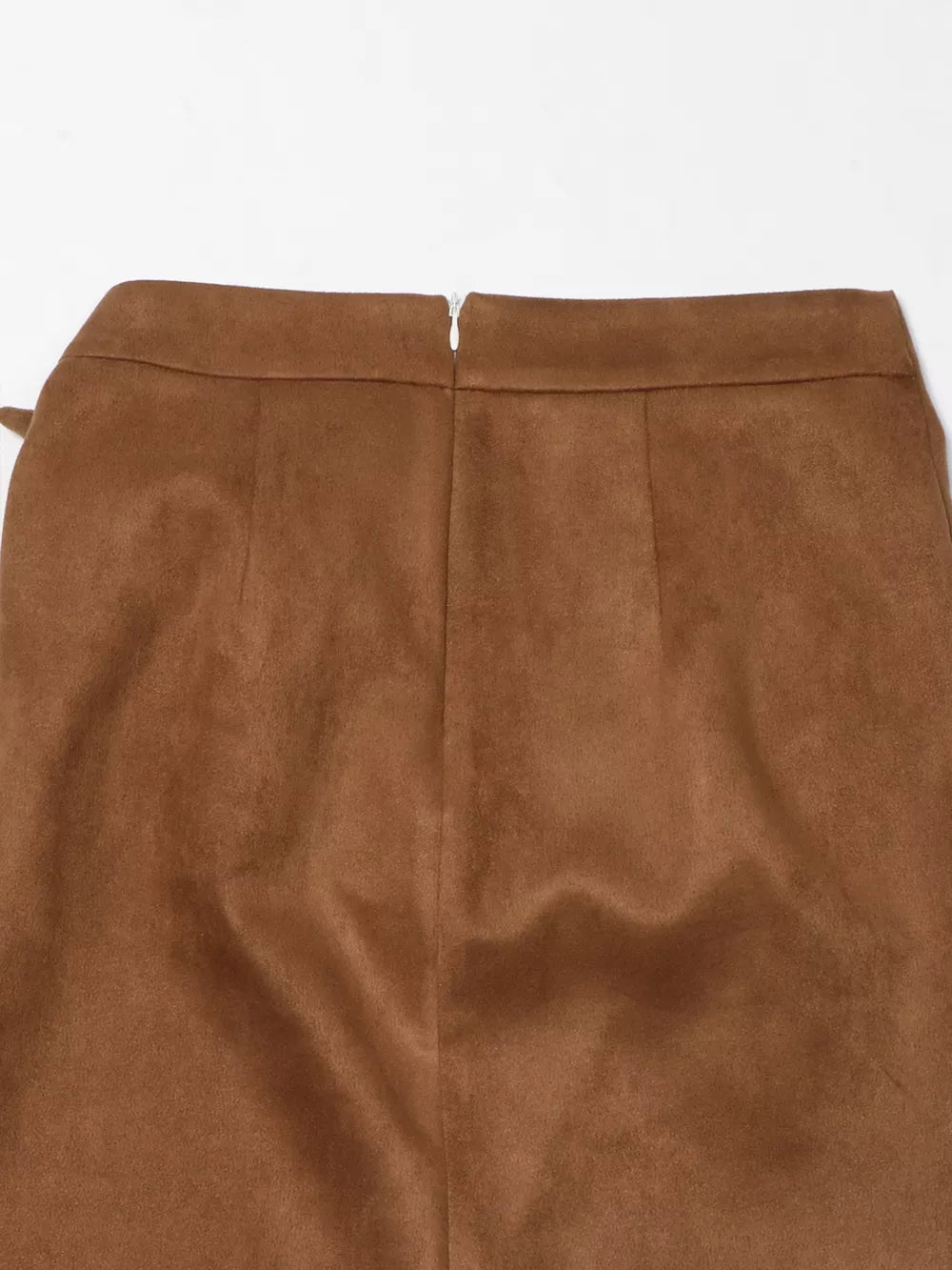 Brown midi skirt with tie detail and back zipper closure