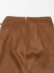 Brown midi skirt with tie detail and back zipper closure