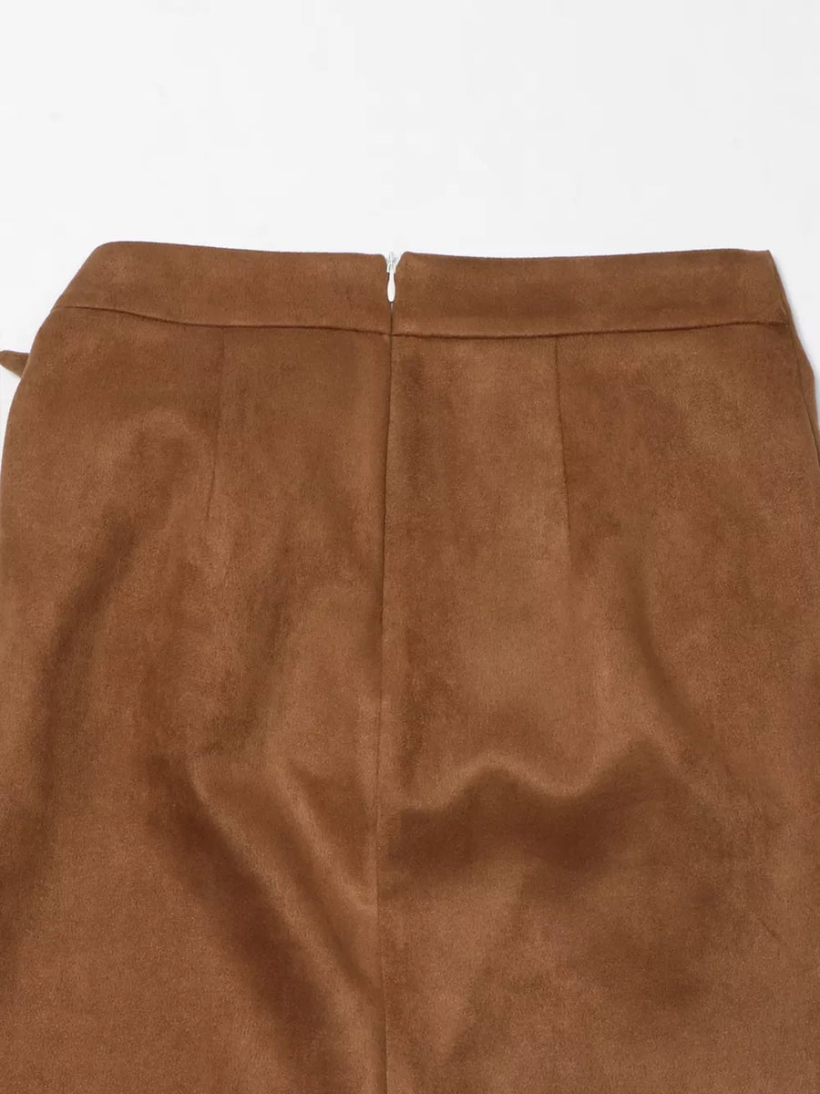 Brown midi skirt with tie detail and back zipper closure