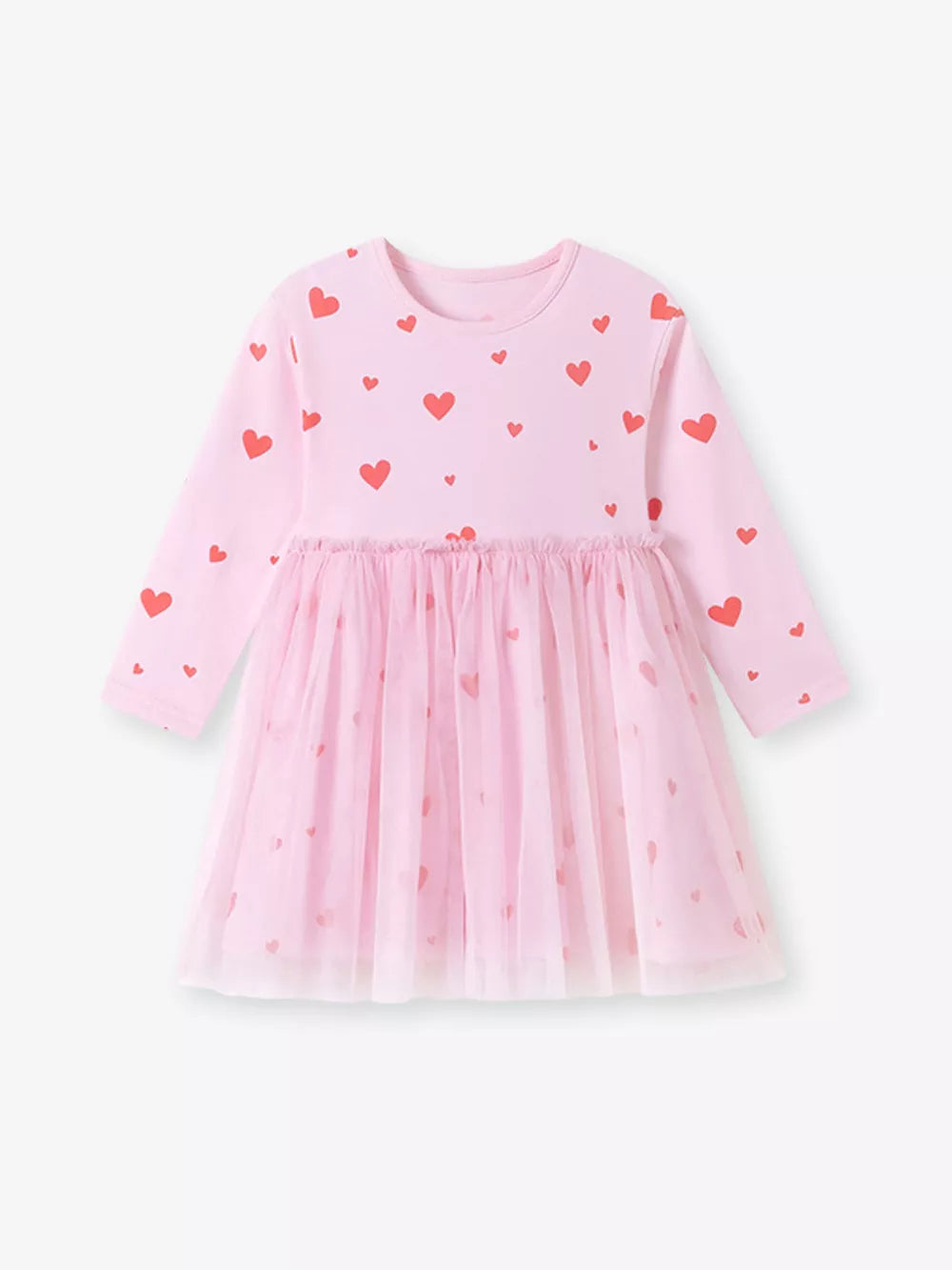 red fit-and-flare dress featuring mesh and heart-print