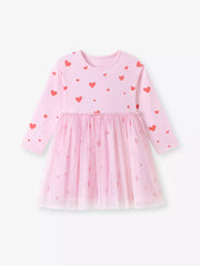 red fit-and-flare dress featuring mesh and heart-print