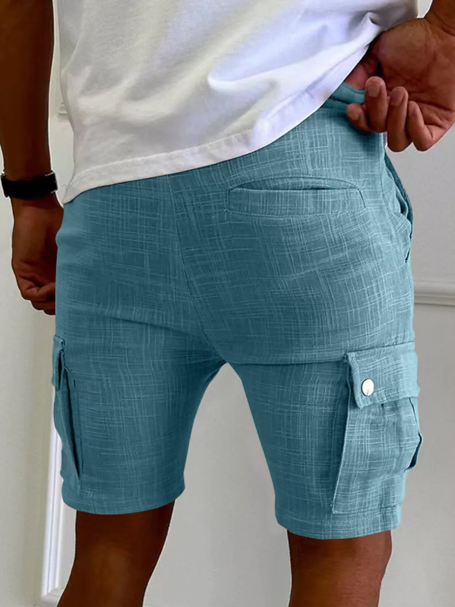 Light Blue Men's Full Size Drawstring Casual Cargo Shorts