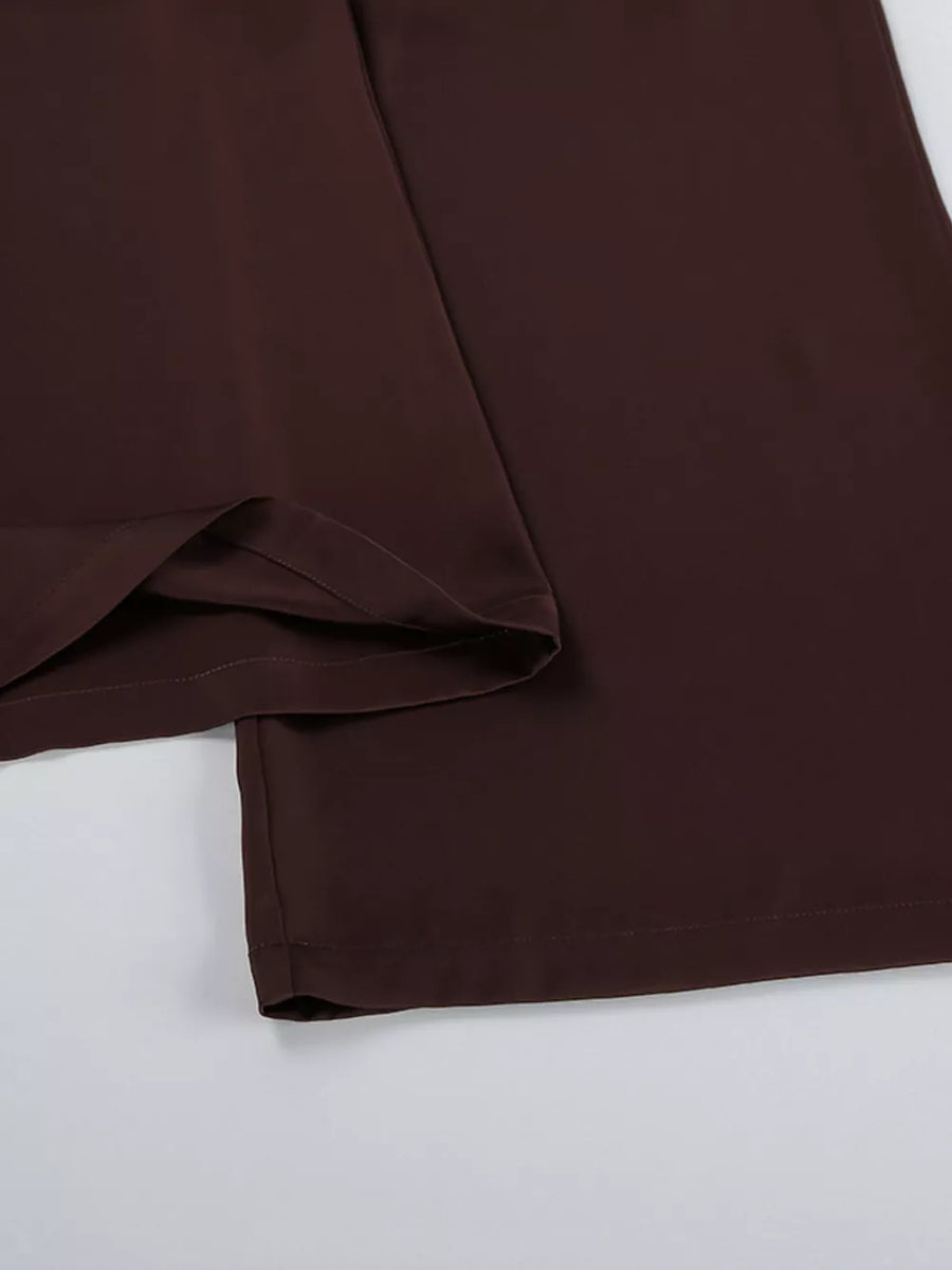 chocolate brown two-piece set with full-length and pullover