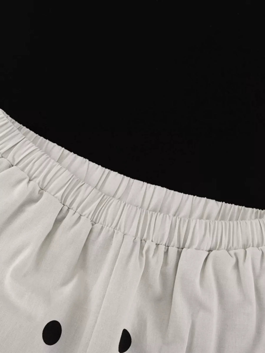 White polka dot pants with elastic waistband
