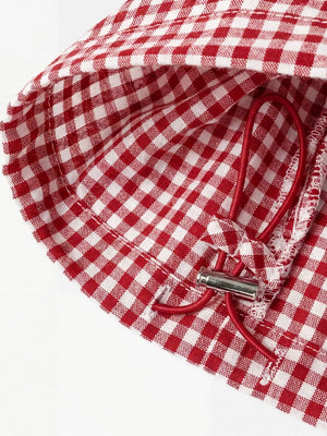wide-leg pants in white with gingham and drawstring waist