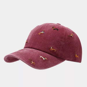 Dog Embroidered Washed Cotton Baseball Cap in Navy Blue with embroidered