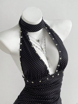 Polka Dot Cutout Front Halter Mini Dress in this colorway