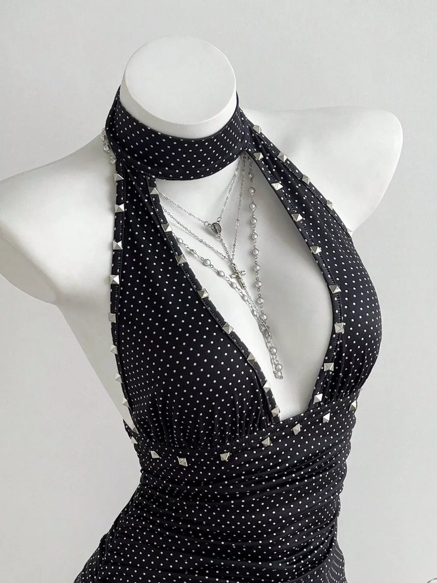 Polka Dot Cutout Front Halter Mini Dress in this colorway