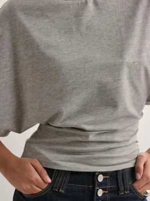 Gray batwing sleeve t-shirt with fitted waist detail