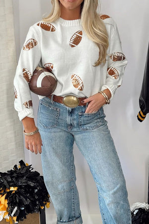 pullover sweater in White with novelty print and sequin