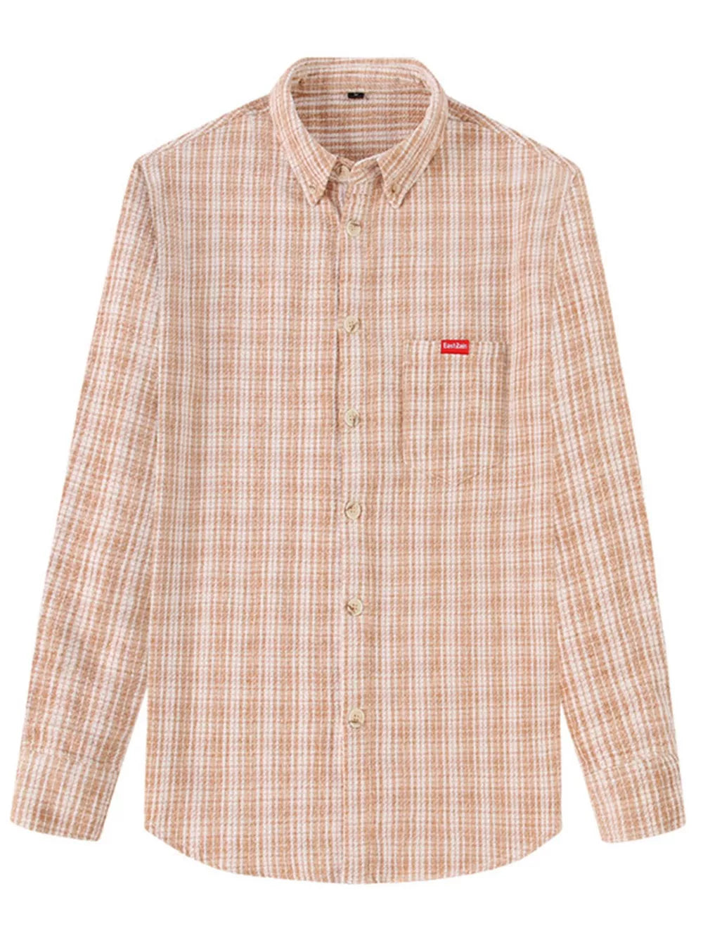 Classic plaid button-up shirt with chest pocket in beige.