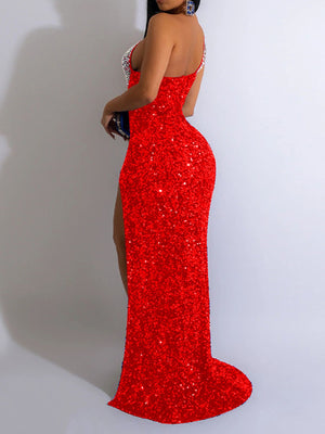 Black formal gown with maxi and back-zip