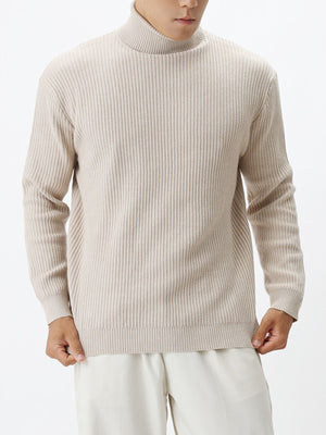 beige turtleneck sweater with ribbed and turtleneck