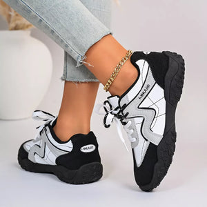 Black with Round Toe Lace Up Sneakers