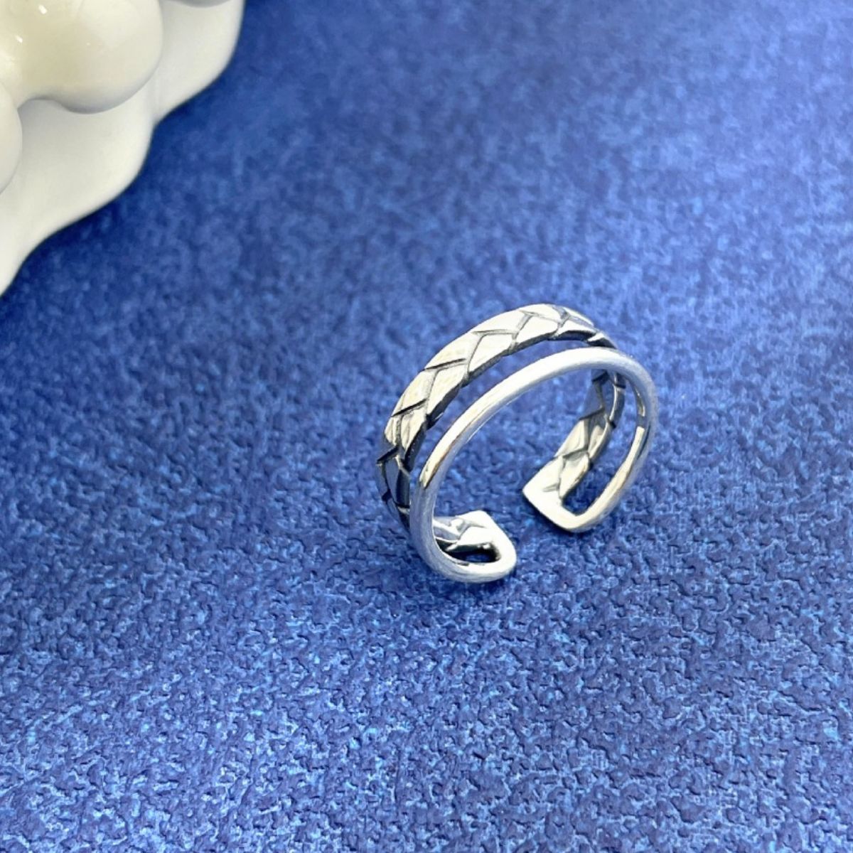 ring in silver featuring open cuff and fitted fit
