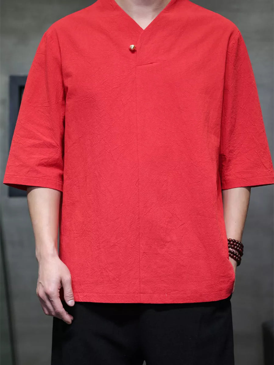 Men's Plus Size Solid 3/4 Sleeve Shirt in Grey