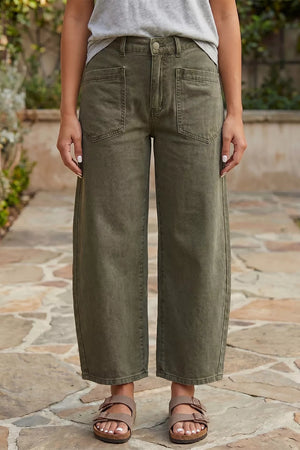 Army Green Four Leaf Clover Solid Color Ankle Jeans