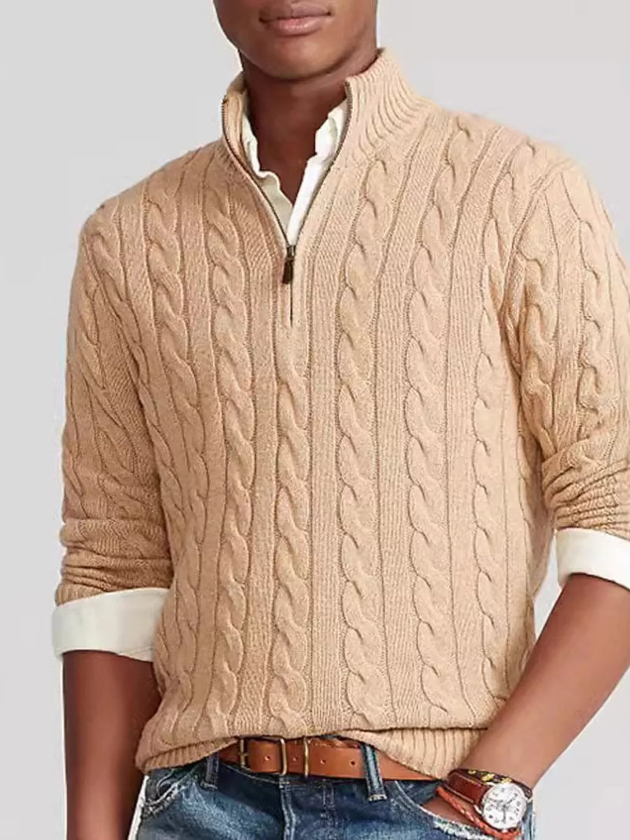 Black Men's Cable Knit Half-zip Sweater Plus Size