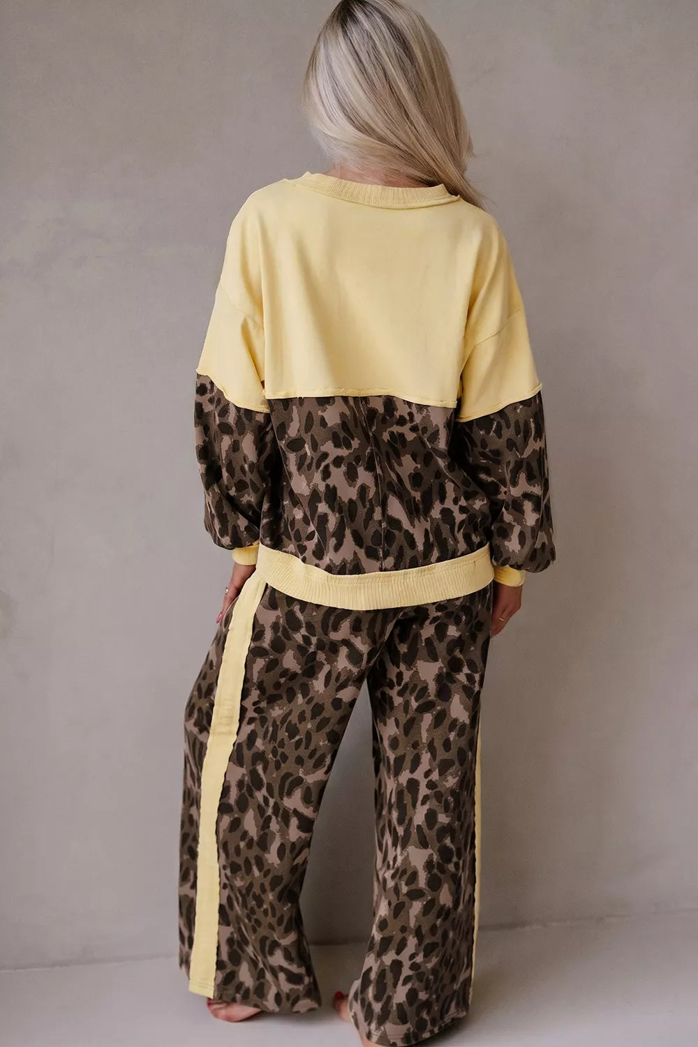 Leopard Print Long Sleeve V-neck Top & Pant Set option 4