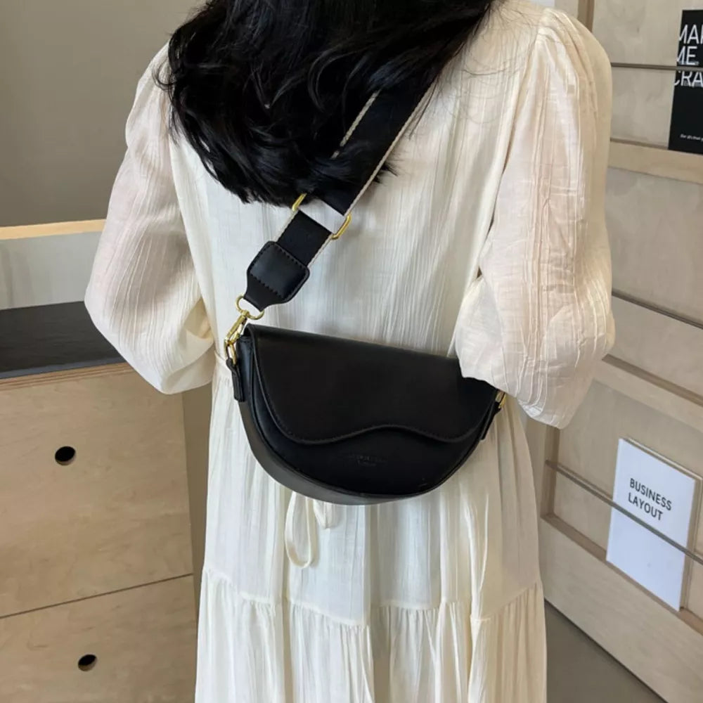 Leather Crescent Crossbody Bag in Black