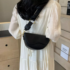 Leather Crescent Crossbody Bag in Black