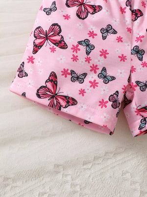Pink baby girls' undershirt with butterfly and flower print