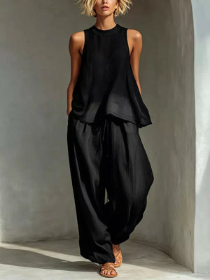 Navy Blue two-piece set with full-length and drawstring