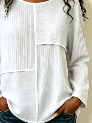 Dark Blue blouse featuring seam detail and patchwork
