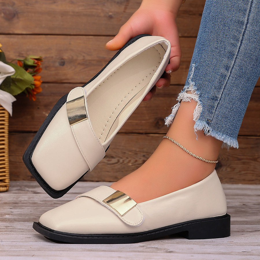 Square Toe Slip-On Shoes in black with square toe