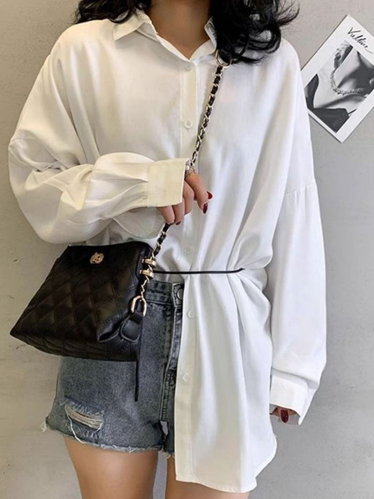 Black quilted pu leather crossbody bag with chain strap