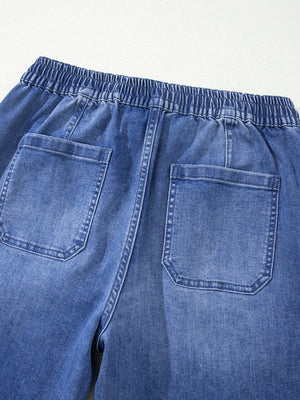 Drawstring Waist Ankle Length Casual Jeans in Dusty Blue