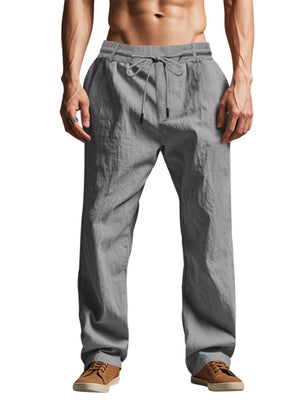 wide-leg pants in Black with drawstring waist and full-length