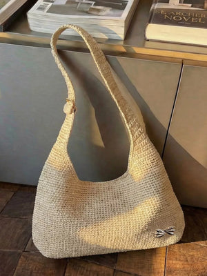 Woven Casual Beach Shoulder Bag in Ivory