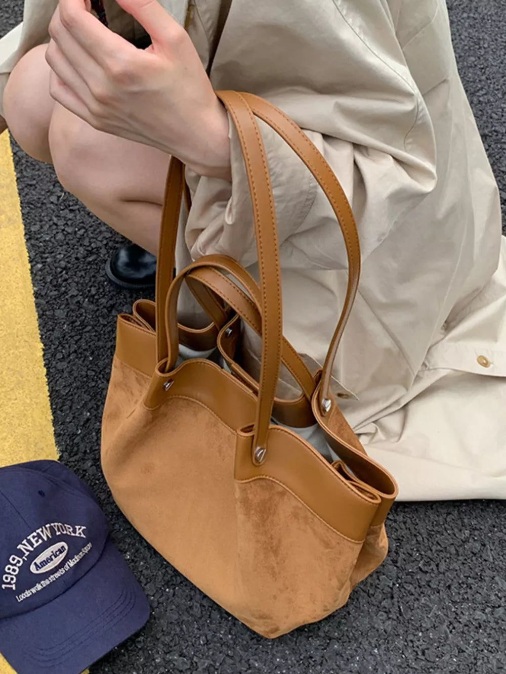 Suede And Leather Trim Shoulder Bag option 6