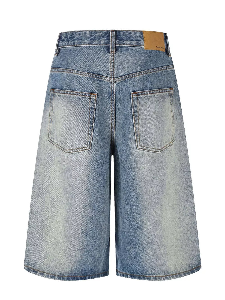 Men's Vintage Wash Wide Leg Denim Capris option 3