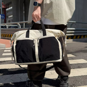 White With Black Color Block Large Travel Tote Bag
