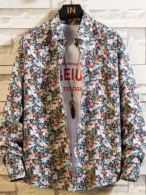 Black Men's Plus Size Printed Button Up Shirt